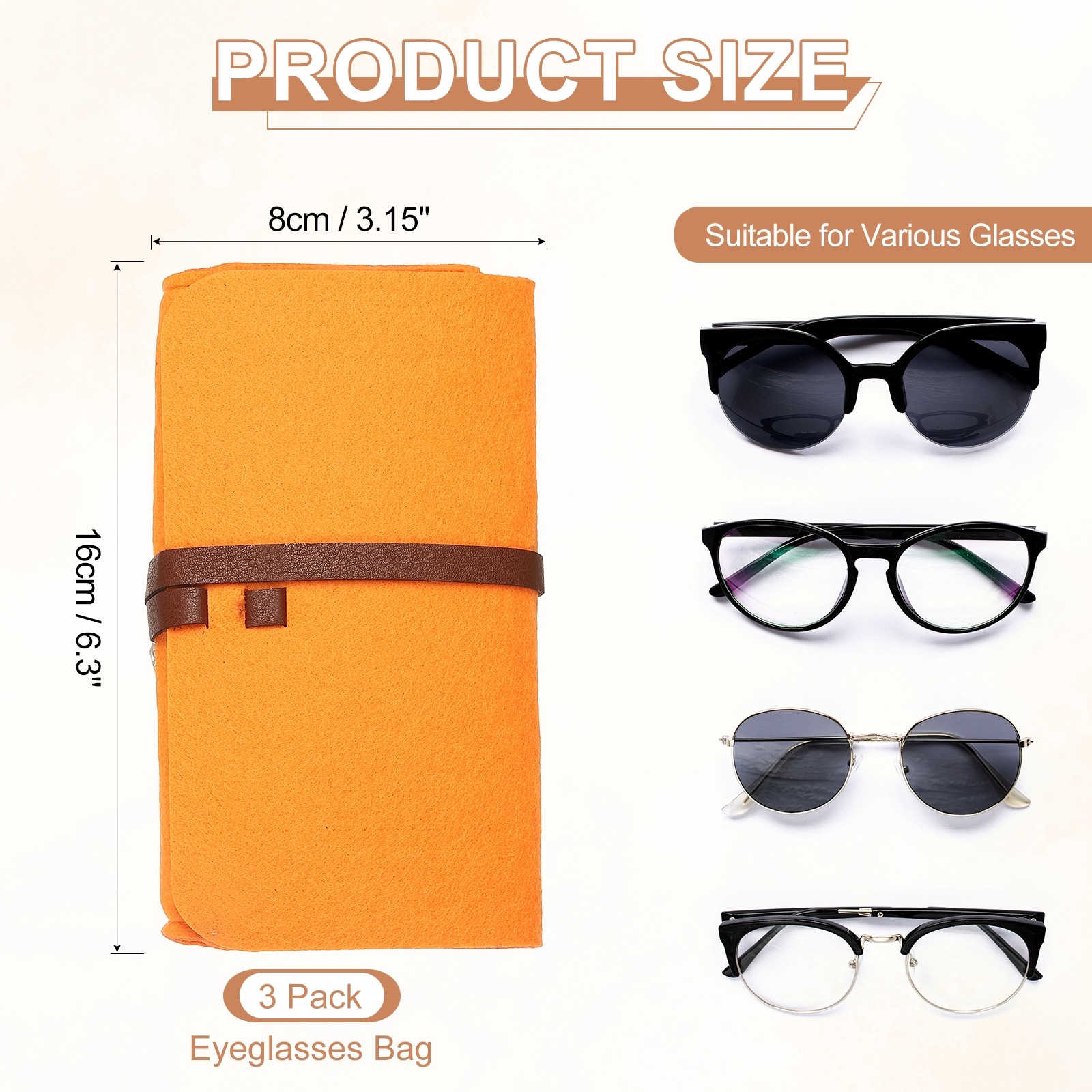 Portable Felt Glasses Case, Soft Slip-in Pouch Case, Leather Cord Eyeglasses Bag Sunglasses Storage Pouch for Men - 6.3 inch