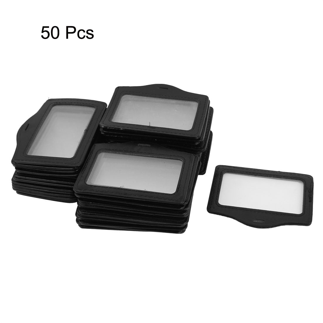 Faux Leather Horizontal Business ID Badge Card Holder Container Black 50 PCS - 50 PCS