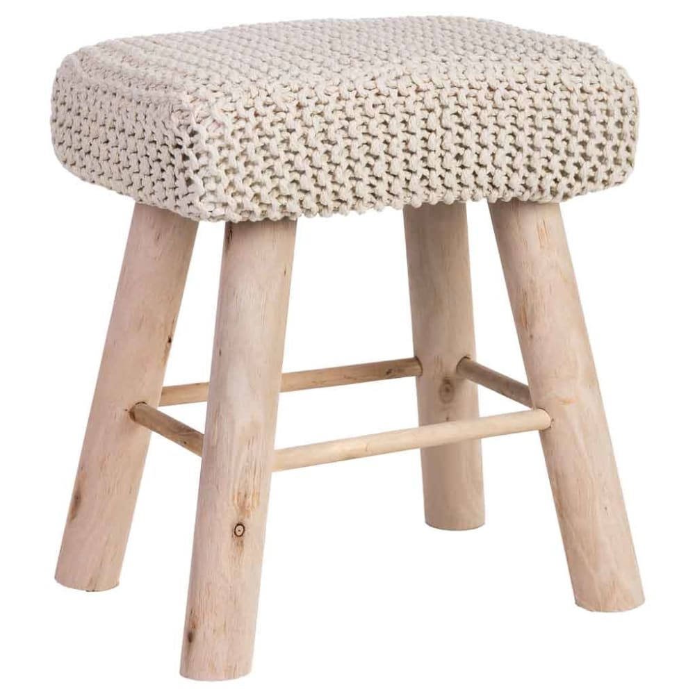 Sgabello in cotone intrecciato e legno bianco 26x39x44h cm