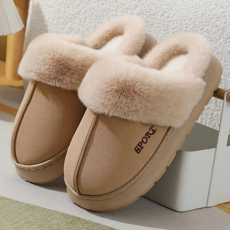 Winter Warme Sport Flauschigen Hausschuhe Frauen Dicke Sohle Nicht Slip Plüsch Hausschuhe Frau Mode Faux Pelz Plattform Hausschuhe Image