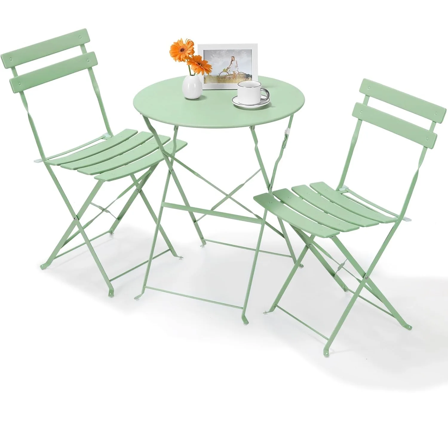 Bistro-Tisch-Set, 3-teilig, Stahltisch und Stühle, klappbares Bistro-Set, Gartenmöbel, Terrassenset für Rasen, Balkon, Hinterhof, Hof