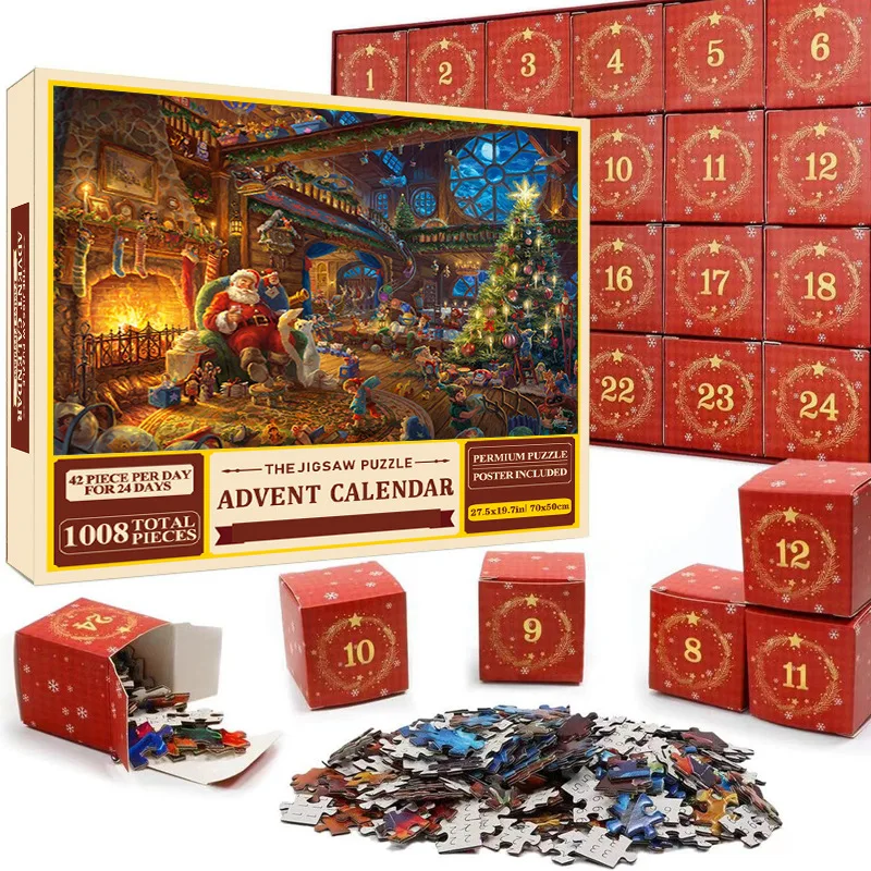 Adventskalender Weihnachtspuzzles Weihnachts-Countdown-Kalenderpuzzles 1008 Teile Weihnachtspuzzle in 24 Boxen Geschenke Image