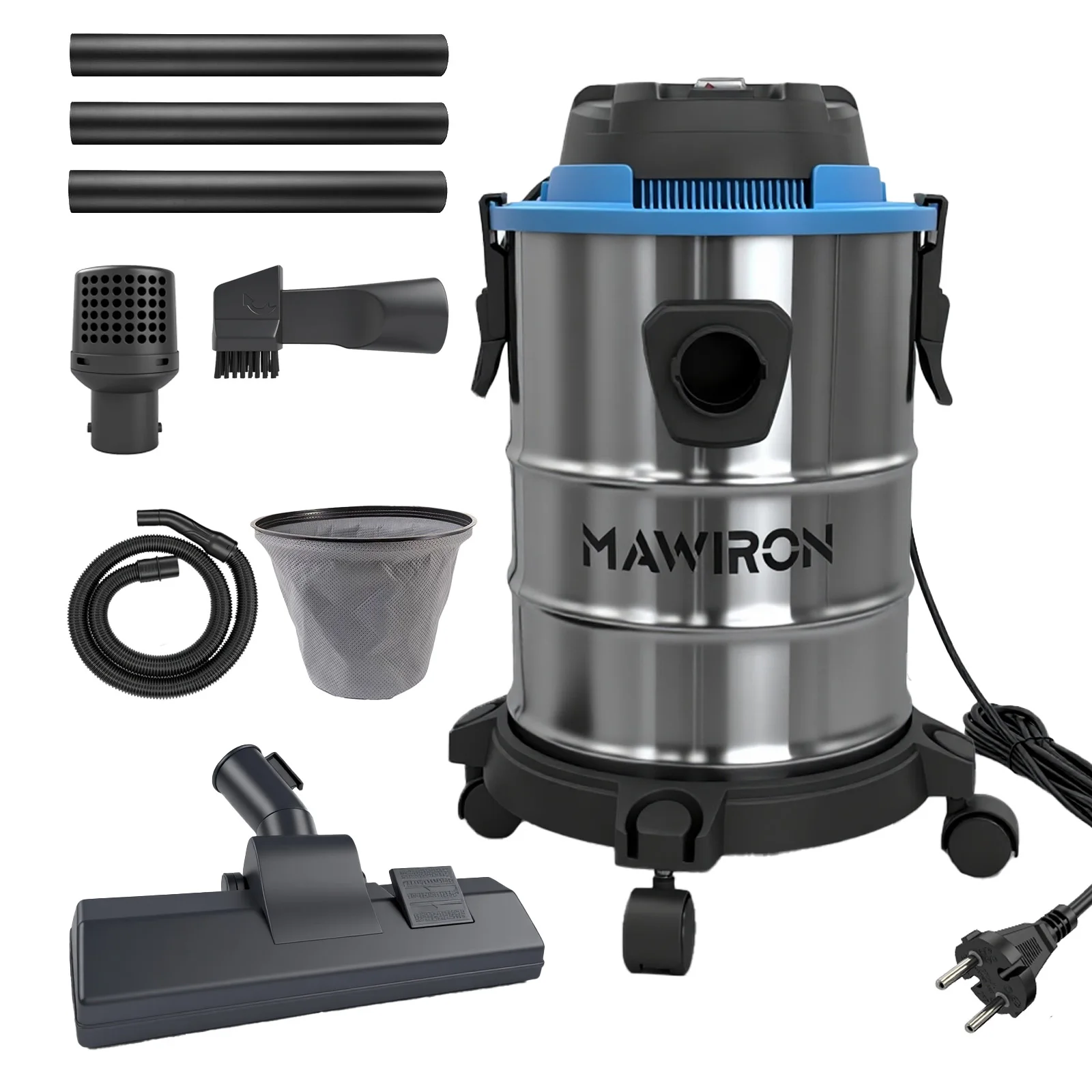 20-Liter-Trommelstaubsauger aus Edelstahl, Nass- und Trocken-Industriestaubsauger mit mehreren Aufsätzen, leistungsstarke Saugleistung für verschiedene Image