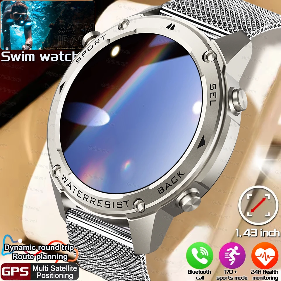 Heißer Verkauf Dual-Band GPS Smart Uhr 1,43 AMOLED Display Integrierte Kompass Barometrische Höhenmesser Schwimmen Sprachanruf Smartwatch Gesundheit Image