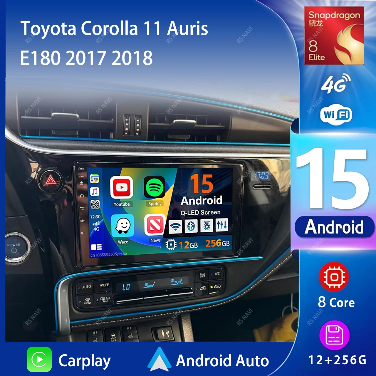 Android 15 Carplay Auto Radio Multimedia-Player Für Toyota Corolla 11 Auris E180 2017 2018 2019 Autoradio Stereo 2din Kopf einheit Image