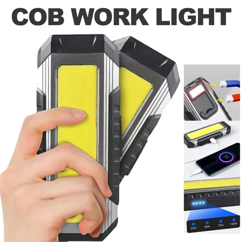 Wiederaufladbare Arbeitsleuchte, tragbare COB-Taschenlampe, 4000 mAh, magnetischer Haken, 7 Modi, Powerbank, Outdoor-Notlicht, Campinglampe