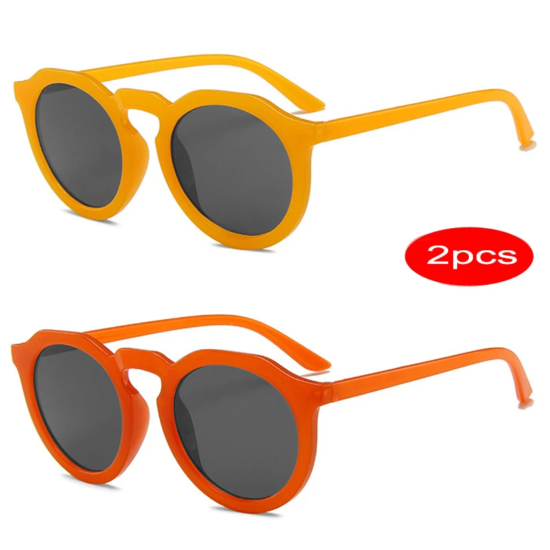 2PCS Retro Runde Sonnenbrille Für Frauen Fashion Shades UV400 Orange Schwarz Punk Sonnenbrille Weibliche Marke DesignerEyewear