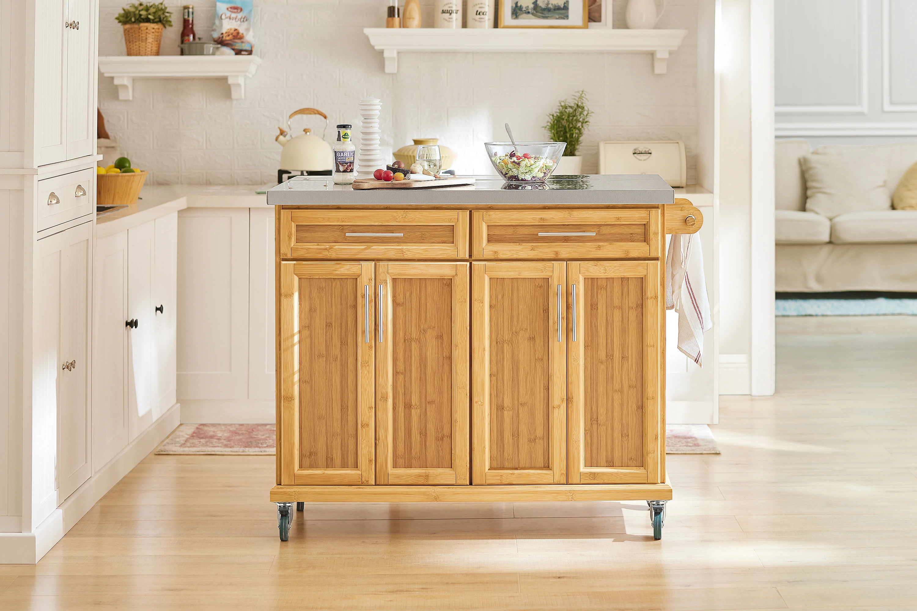 SoBuy FKW69-N chariot de cuisine îlot de cuisine avec plaque de travail extensible en acier inoxydable chariot de service de garde-robe de cuisine