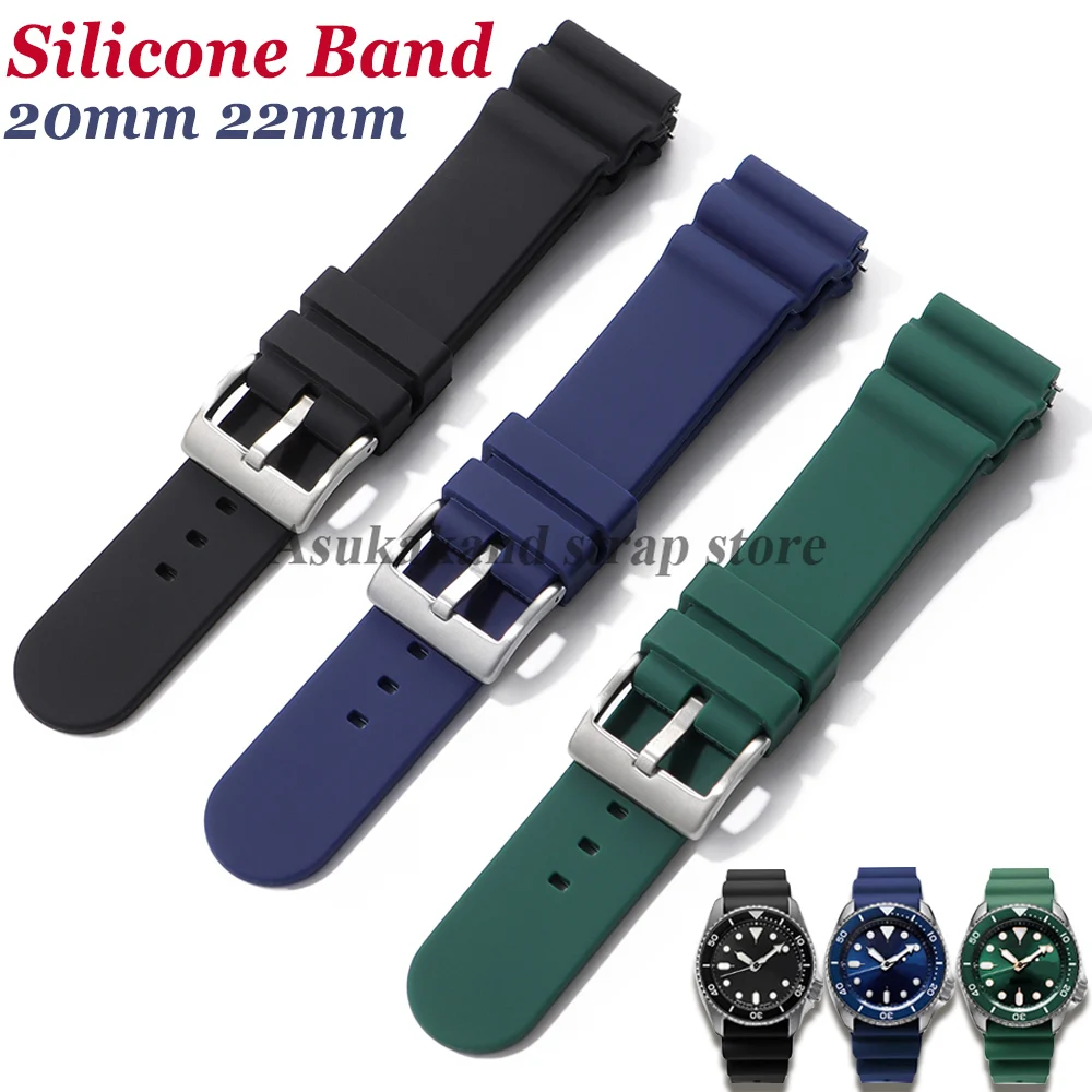 20mm 22mm Silikon Armband für Seiko SKX007 009 für Rolex für Citizen Armband Männer Gummi Grün Uhr band Uhr Zubehör Image