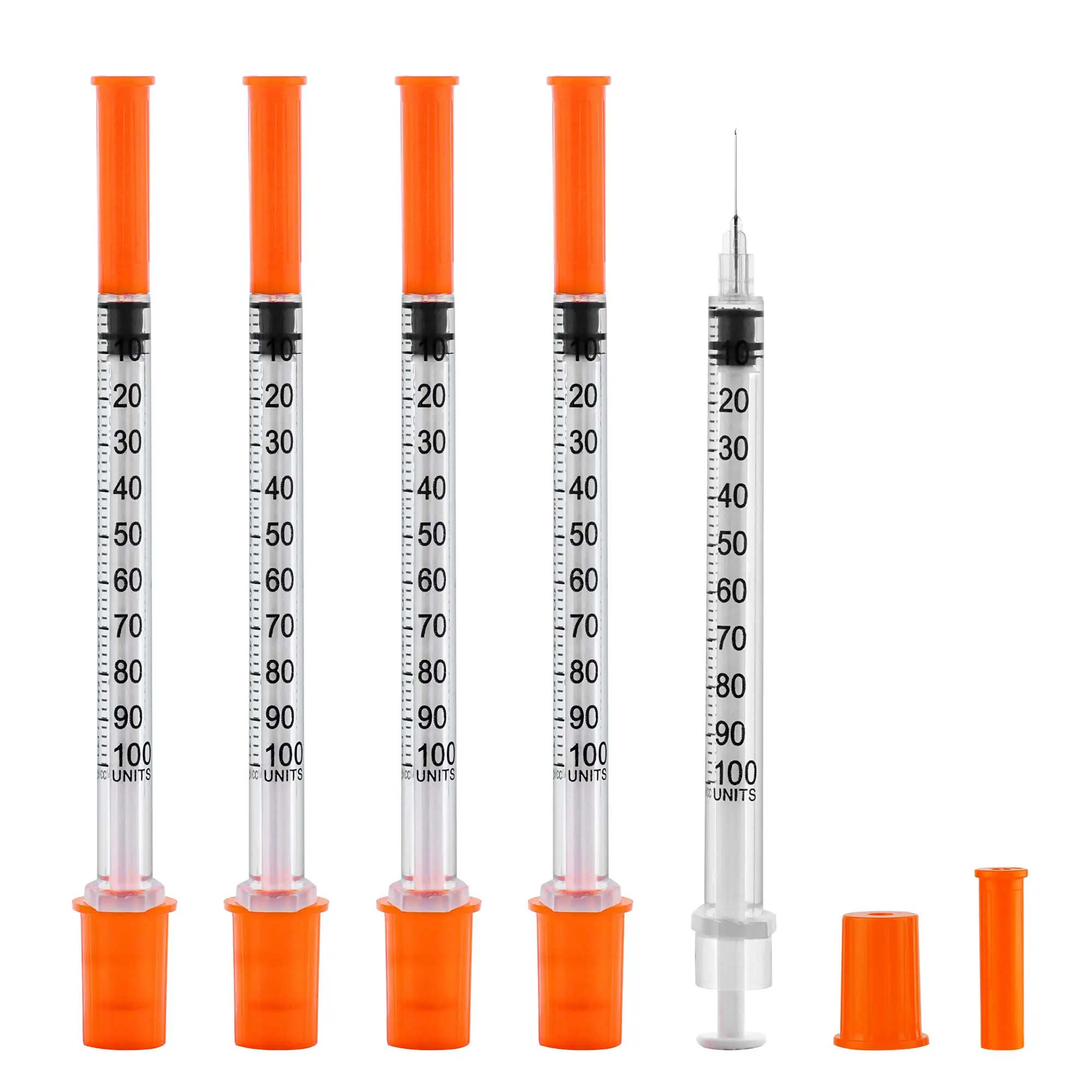 100 Stück 1 ml 30 G * 13 mm sterile Insulinspritze mit 1/2 Zoll Nadel, einzeln verpackt für den Heimgebrauch Image