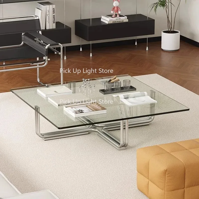 Leichter Couchtisch, Design, Kreativität, mittelalterlicher Tisch aus gehärtetem Glas, einfacher Heim-Wohnzimmertisch Image
