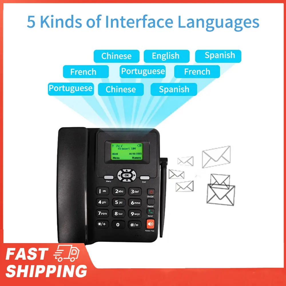 Schnurlostelefon, Desktop-Telefon, unterstützt GSM 850/900/1800/1900 MHz, Dual-SIM-Karte, 2G, festes kabelloses Telefon mit Antenne, Radioalarm