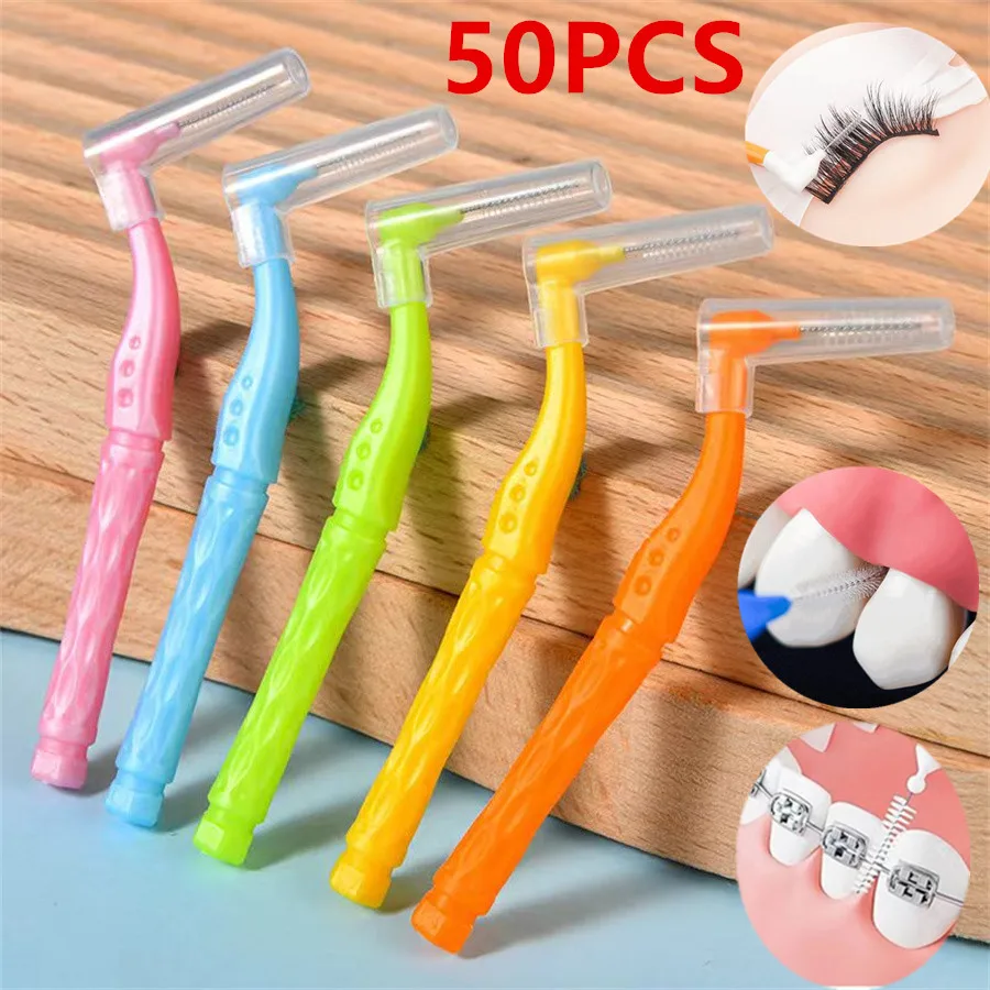 50 Stück Interdentalbürsten, wiederverwendbare Zahnreiniger, Mundhygienebürste, Zahnstocherzahnseide für Zahnspangen, Zahnreinigungswerkzeug Image