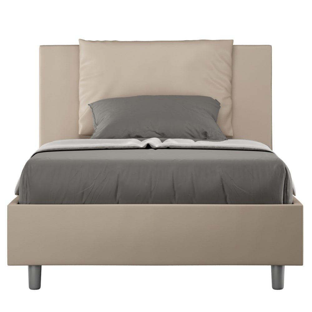 Lit coffre rembourré 120x210 similicuir taupe