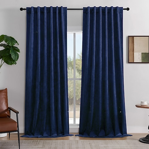 Olivgrüne Samtvorhänge, 213 cm lang, für das Wohnzimmer; luxuriöse, wärmeisolierende Verdunkelungsvorhänge mit Schlaufen- und Stangendurchzug für das Schlafzimmer, 2-teilig. Image