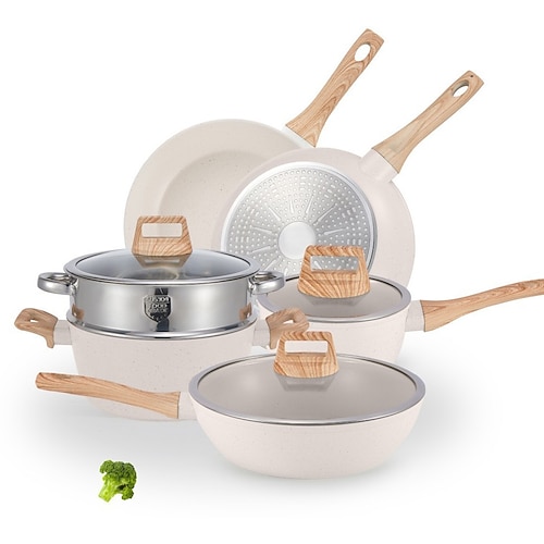 12-teiliges Topf- und Pfannenset, antihaftbeschichtetes Kochgeschirr, weiß Image