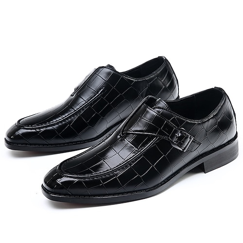 Herren Monkschuhe Weihnachtsschuhe Übergrössen Spaziergang Vintage Lässig Britisch Täglich PU Leder Bequem Kniehohe Stiefel Schnalle Schwarz Burgund Image