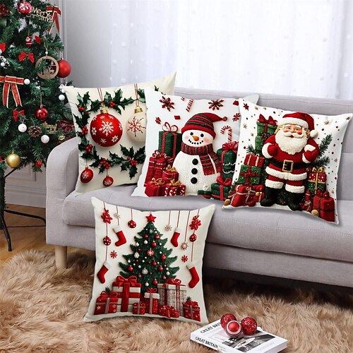 Weihnachtskissenbezüge mit Schneemannmotiv, 2D-Flachdruck, weicher Kurzplüsch, dekorative Kissenbezüge für Sofa, Wohnzimmer, Weihnachtsdekoration Image