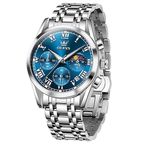 Die Neue Olevs Herren Geschäfts Stahlband Uhr Mit Leuchtendem Kalender Kleine Drei Hände Multifunktionale Modische Und Trendige Quarz Uhr Wasserdichte Sport Herrenarmbanduhr Image
