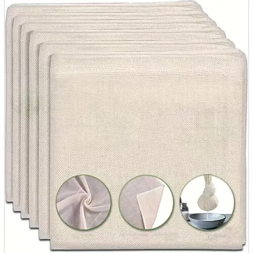 2/4/6 Stück Käsetücher zum Abseihen, 50 x 50 cm großes, vorgeschnittenes, ungebleichtes Musselintuch der Güteklasse 100 mit Kantenschutz, wiederverwendbar für Joghurt, Saft, Kochen und Truthahn Image
