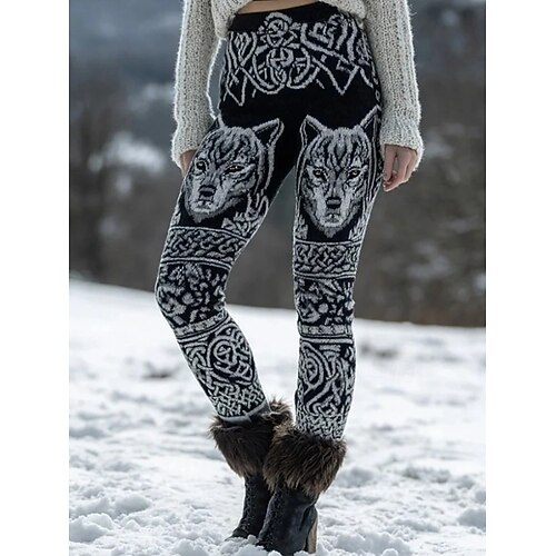 Damen Viking Boho Leggings Vintage Ethno-Stil Freizeit Volleng Hochschnitt Grafisch Abstrakt 3D-Druck Schnell trocknend Atmungsaktiv Weich Dehnbar Outdoor Urlaub Zuhause Schwarz Frühling Herbst Image