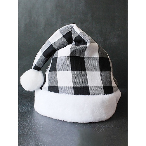 Unisex-Weihnachtsmütze aus Polyester und Plüsch mit rot-schwarzem Karomuster, perfekt für Weihnachtsfeiern und Winterfeste. Image