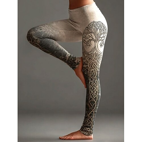 Womens Viking Boho Leggings Vintage Urlaub Ethnostil Vollständig Länge Hohe Taille Grafisches Abstrakt 3D Druck Schnell Trocknend Atmungsaktiv Soft Dehnbar Outdoor Urlaub Straße Herbst Winter Slim Fit Image