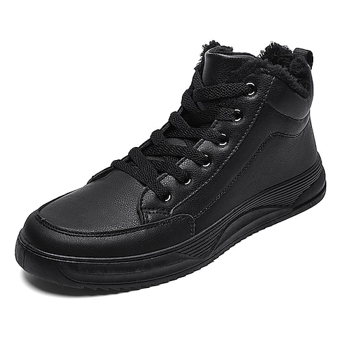 Herren Sneaker Weihnachtsschuhe Fleecegefüttert Spaziergang Lässig PU Leder Bequem Rutschfest Atmungsaktiv Stiefeletten Schnürung Schwarz Rot Sommer Frühling Herbst Image