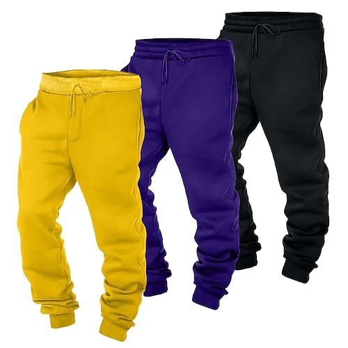 Mehrfachpackungen 3er-Pack Herren RotLilaGelb Jogginghose Jogginghose Jogger Fleecehose Kordelzug Elastischer Bund Einfach Urlaub Alltagskleidung Polyester Herbst Image