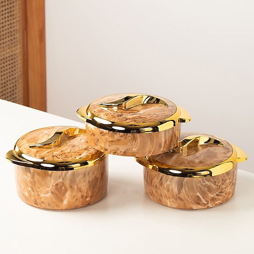 Wärmeset mit Touch-Funktion, 3-teiliges Thermo-Auflaufform-Set mit Deckeln, isolierter Edelstahlbehälter für warme/kalte Speisen, antihaftbeschichtetes Kochgeschirr, moderne ABS-Außenhülle Image