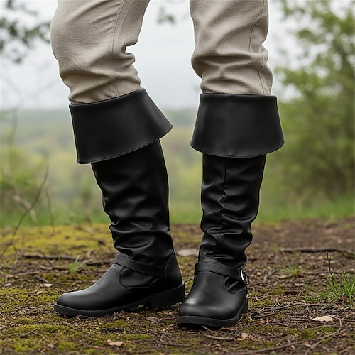 Mittelalterlich Renaissance Schuhe Kniehohe Stiefel Flache Jazzstiefel Kostüm Herren Damen Keltisch Seeräuber königlich Maskerade Party / Abend LARP Renaissance-Messe Erwachsene Schuhe Image