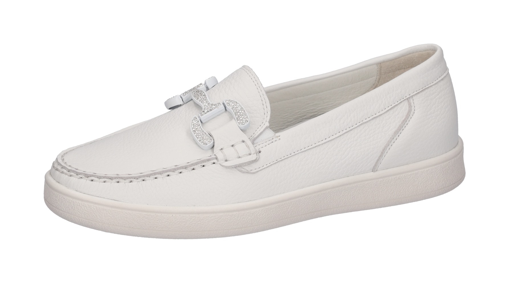 Mokassin WALDLÄUFER "H-DAISY", Damen, Gr. 8,5 (42,5), weiß, Nappaleder, unifarben, Schuhe Mokassin, Halbschuh, Slipper, Schlupfschuh in Komfortweite H (= sehr weit)