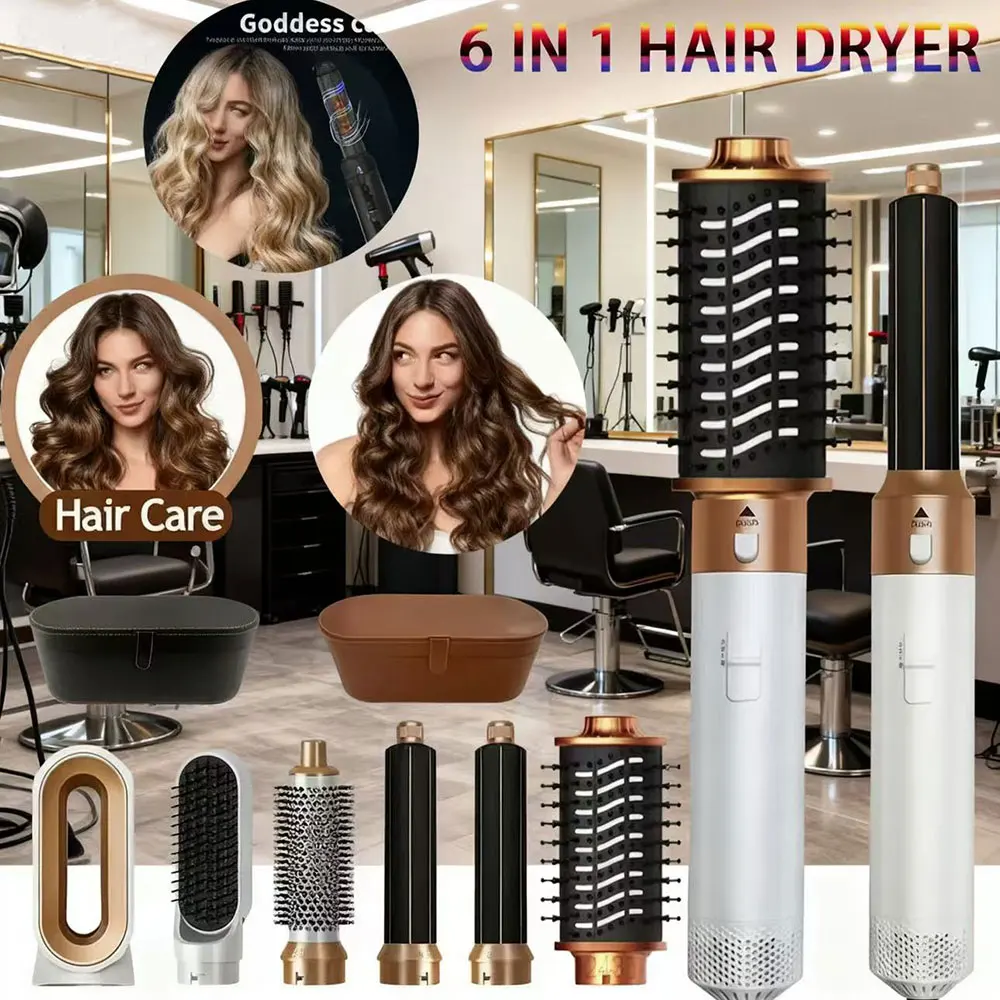 6-in-1-Haartrockner-Bürste, heißes Kamm-Set, professionelles Lockenstab, Haarglätter, Styling-Werkzeug für Luft-Styling, Airwrap-Haartrockner Image