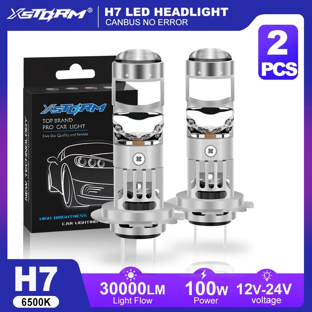XSTORM H7 Lente per proiettore a LED 100W 30000LM doppia lente H7 Faro Canbus Auto H4 Lampadine a LED Turbo Lampada Luci per moto ﻿