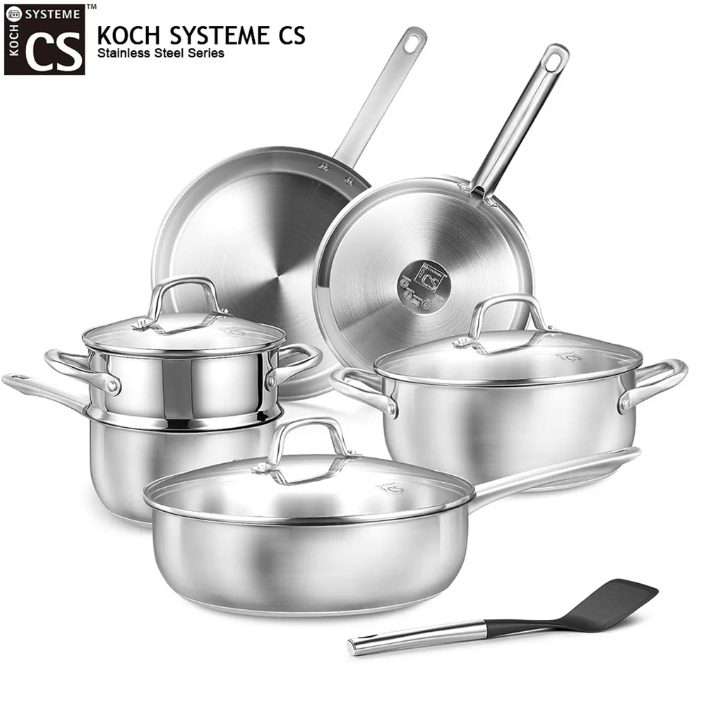 KOCH SYSTEME CS Set di pentole in acciaio inossidabile 10 pezzi Set di pentole e padelle da cucina per famiglie Padella per salsa Padella a induzione sicura