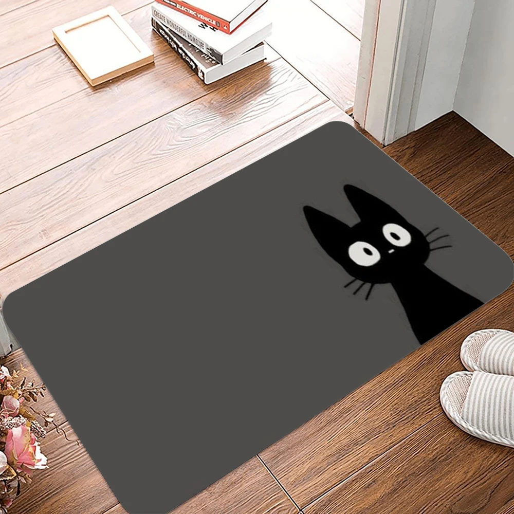 Black Cat Print Welcome Mat Anti-Slip Carpet for Bathroom Kitchen Bedroom Living Room Entrance Rug Home Decor Doormat