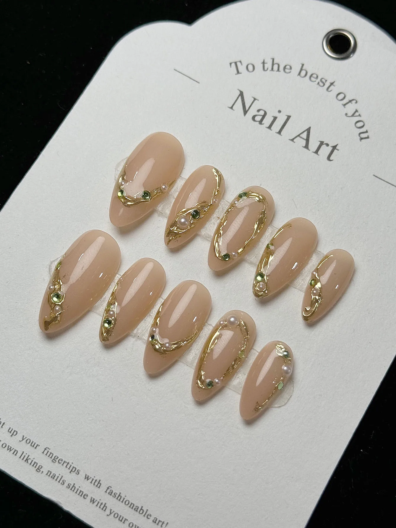 10 Stück reine handgemachte Mandel Nude Gold Magic Mirror Powder Coil grüne Strass Perle High-End-Arbeit kann einfache Mode tragen