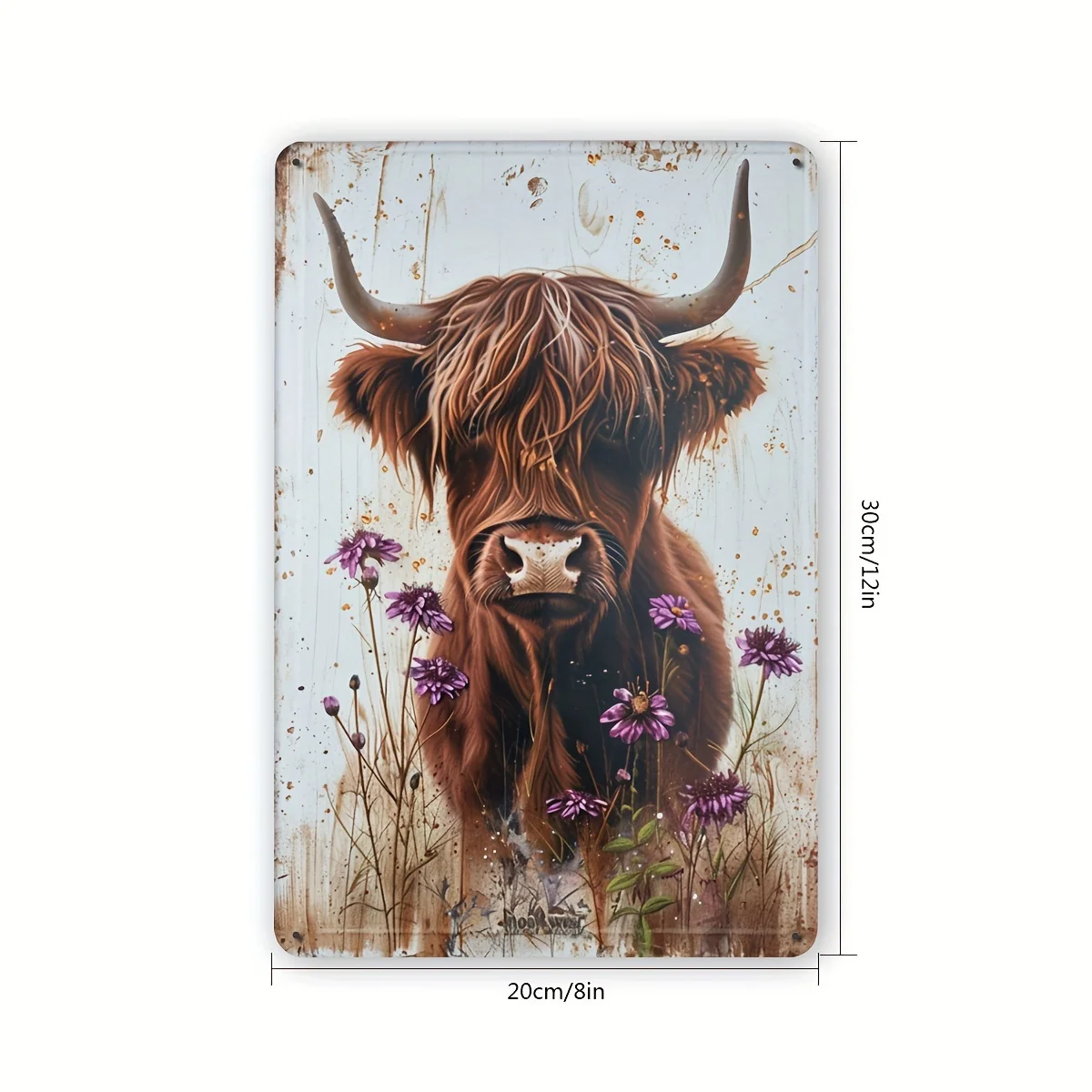 Highland Cow Vintage Metallblechschild – Rustikale Wandkunst mit Blumenakzenten, perfekt für Zuhause, Büro, Bar oder Café-Dekoration Image