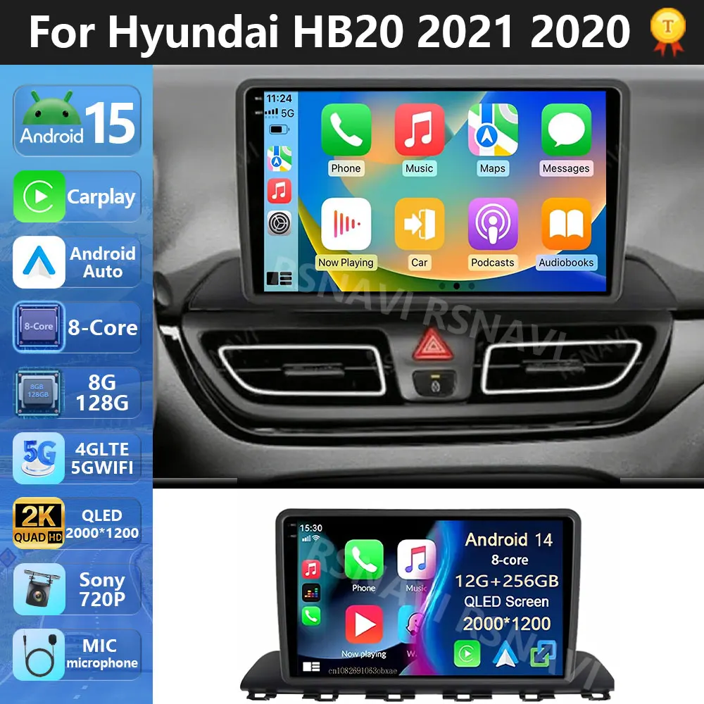 Stecker und Spielen Android 15 Carplay 360 Kamera Für Hyundai HB20 2021 2020 Navigation Multimedia Player DVD Auto Stereo WIFI + 4G GPS Image