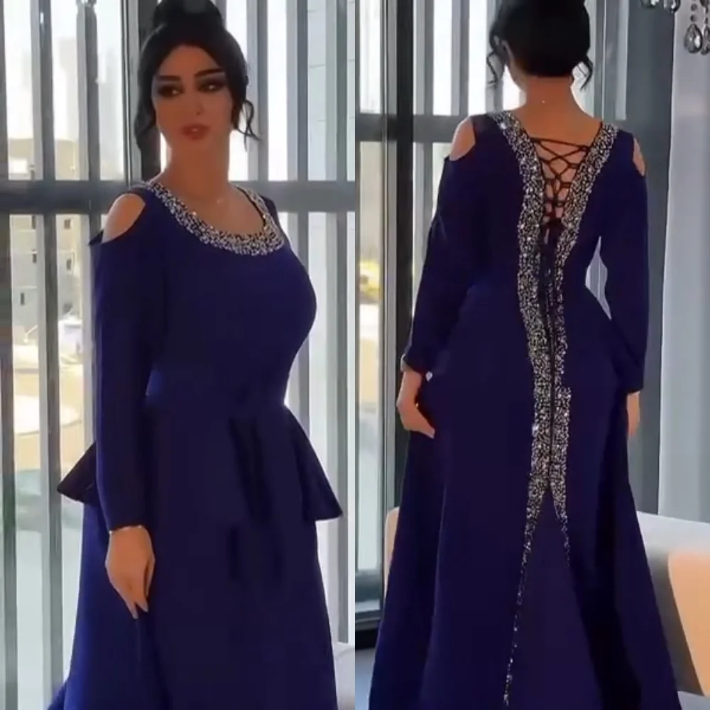 Customized Jersey Sequined Ribbon A-line O-Neck Midi Dresses Bespoke Occasion Prom Party Exquisite High Quality