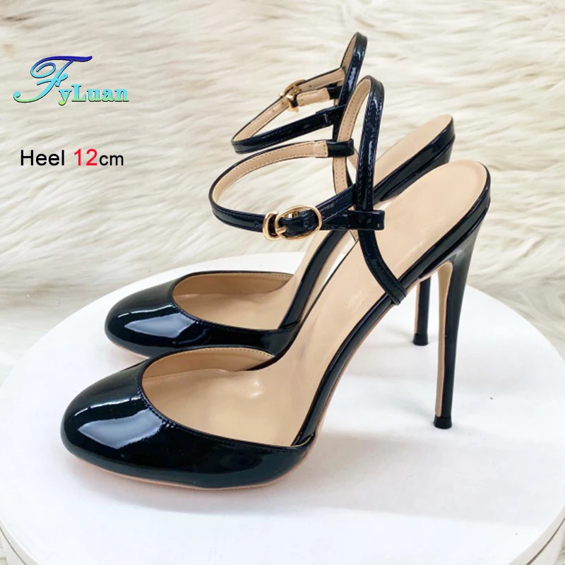 Buckle Strap Sandals For Women 10CM 12CM Thin High Heels Black White Red Round Toe Sandals Summer Basic Woman Office Work Shoes