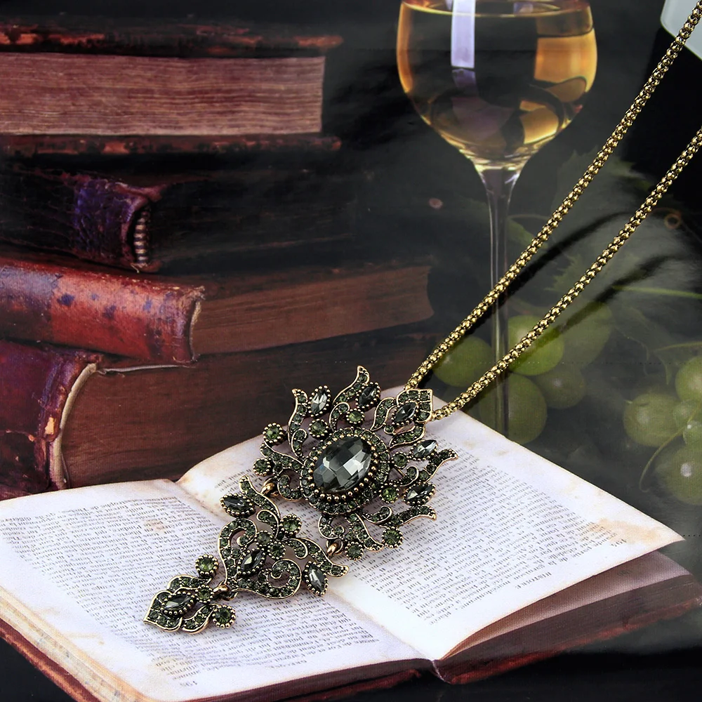 Türkische Frauen Kristall Halskette Antik Gold Farbe Gothic Glück Totem Anhänger Halskette Geschenk Vintage Hochzeit Schmuck