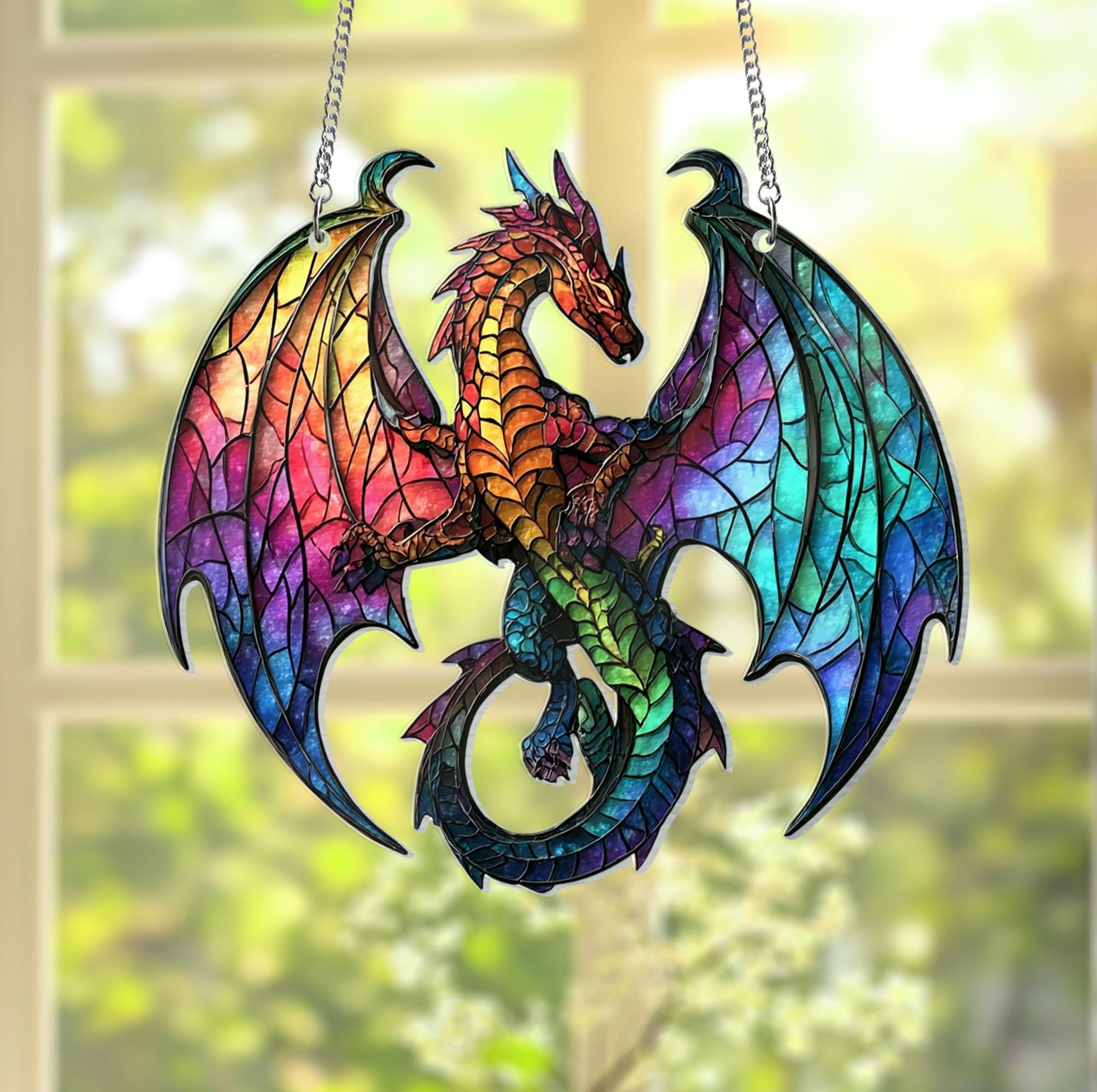 Acchiappasole a forma di drago fantasy, decorazione da appendere alle finestre in acrilico a forma di drago, acchiappasole a forma di drago misterioso