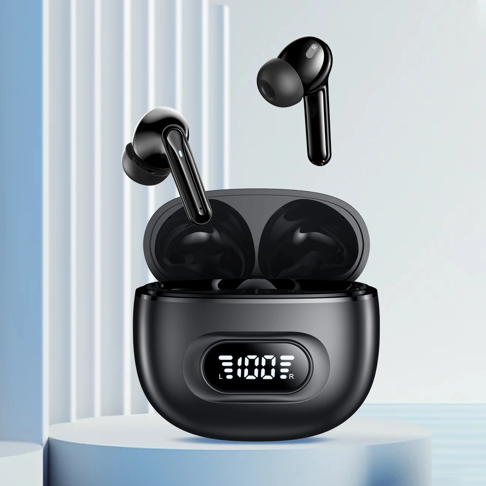 Wireless headphones with microphone, in-ear headphones sports headphones, stereo in-ear headphones with LED display