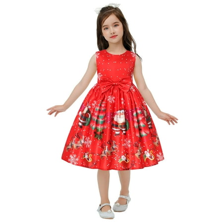 RIJOPUTY Christmas Dresses for Girls Size 8 Tween Girl Christmas Dress Christmas 4t Girls Tutu Dress Up Closet for Little Girls Baby Girl 3-6 Months Red 7-8 Years
