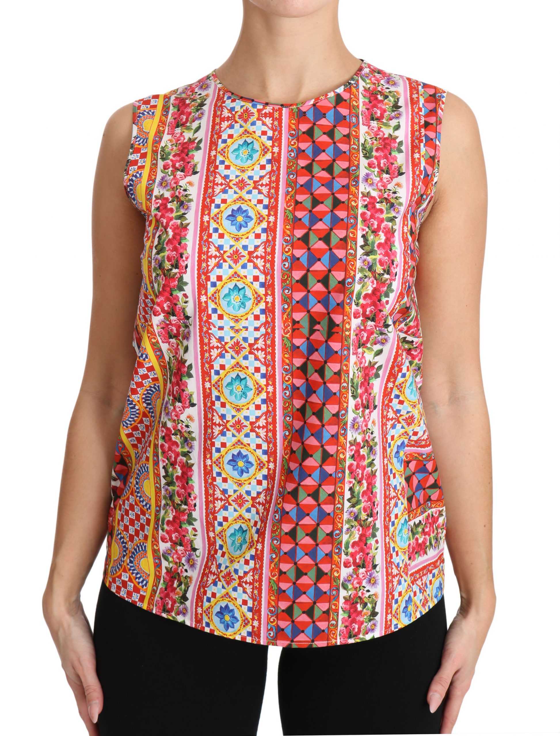 Dolce & Gabbana Damen Carretto Print Pure Cotton Tanktop Blumenshirt Image