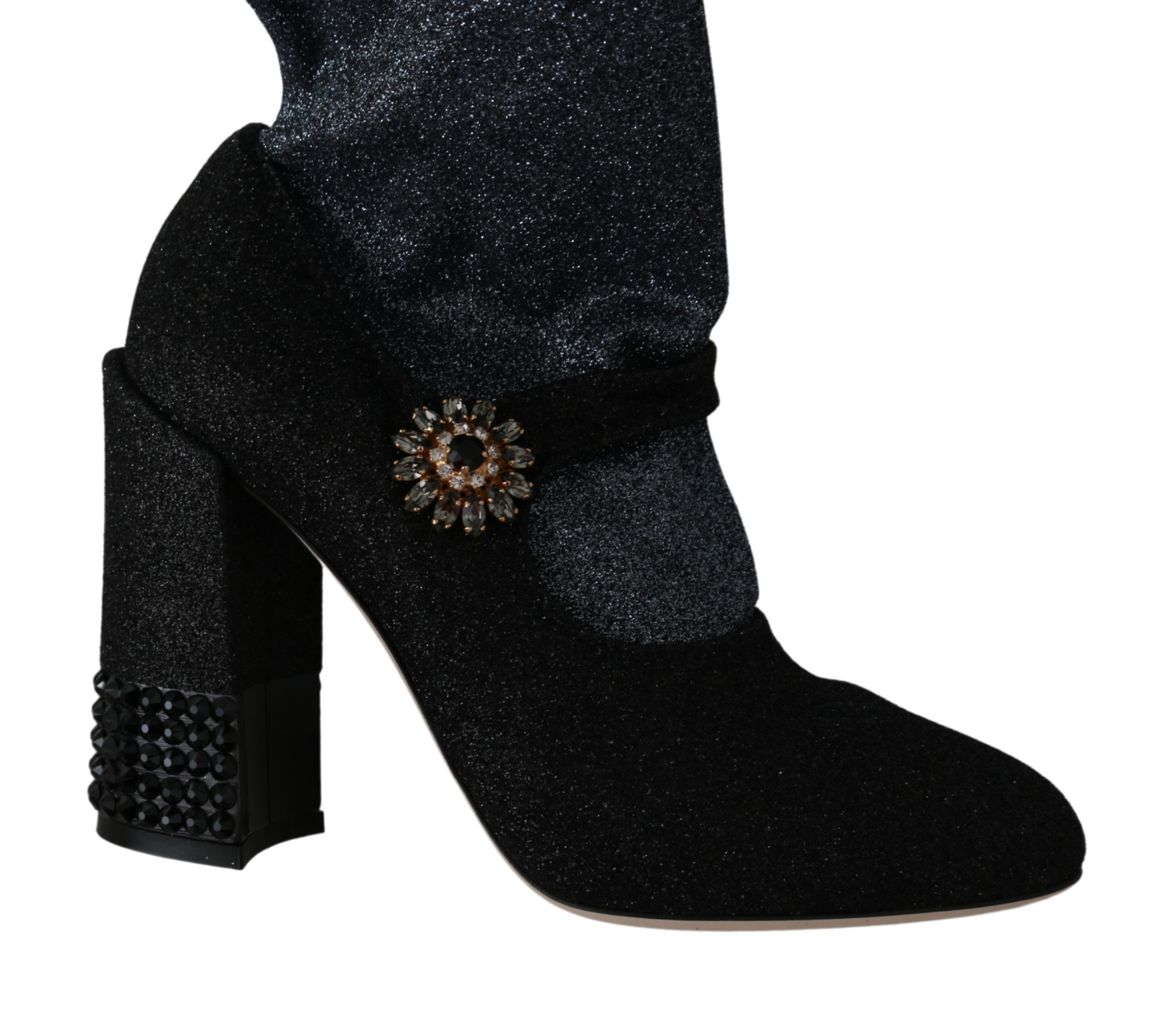 Dolce & Gabbana Schwarz Kristall Mary Janes Booties Schuhe