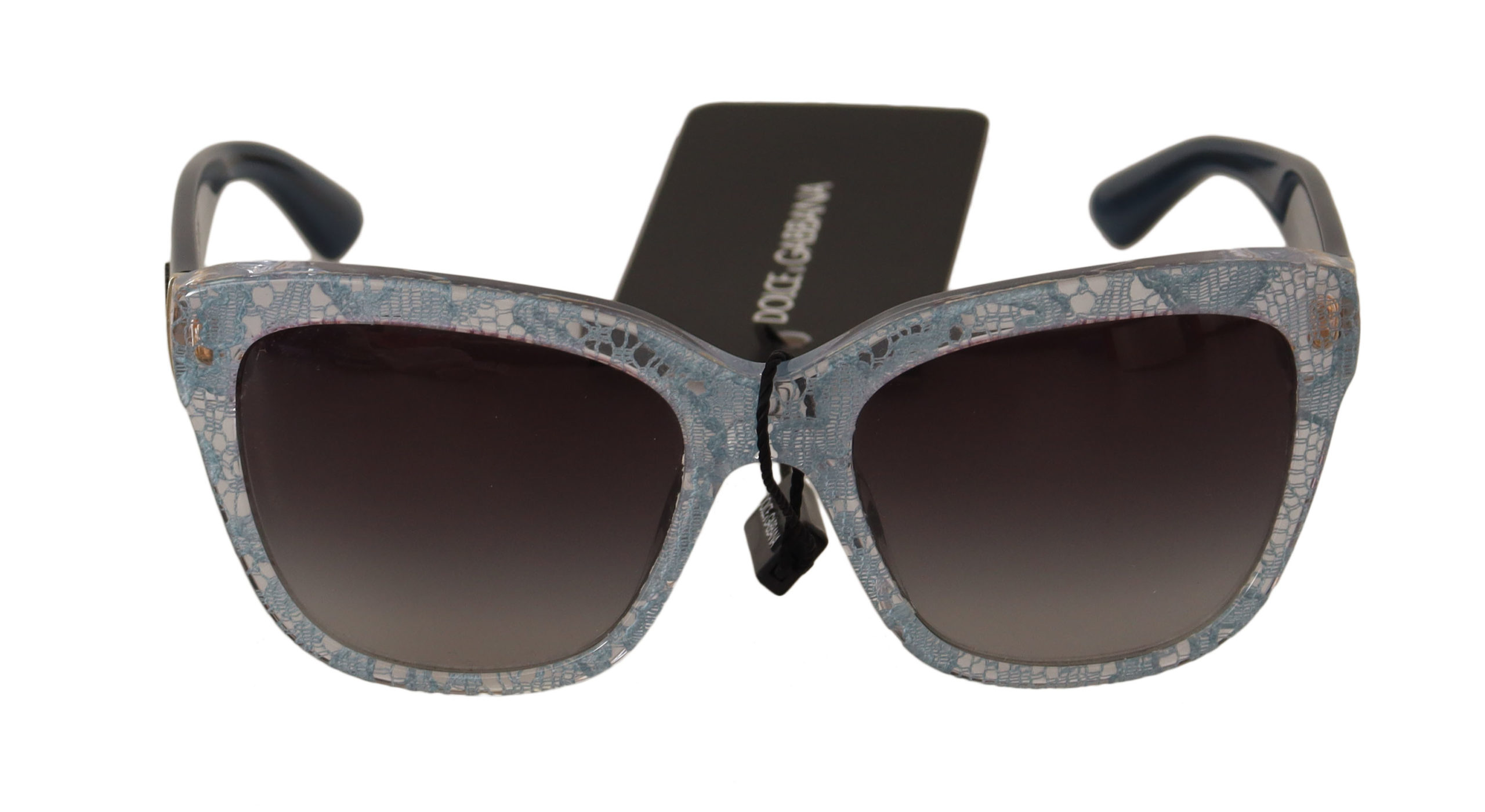 Dolce & Gabbana Damen Blaue Spitzen-Acetat Graue Linsen Logo Sonnenbrille