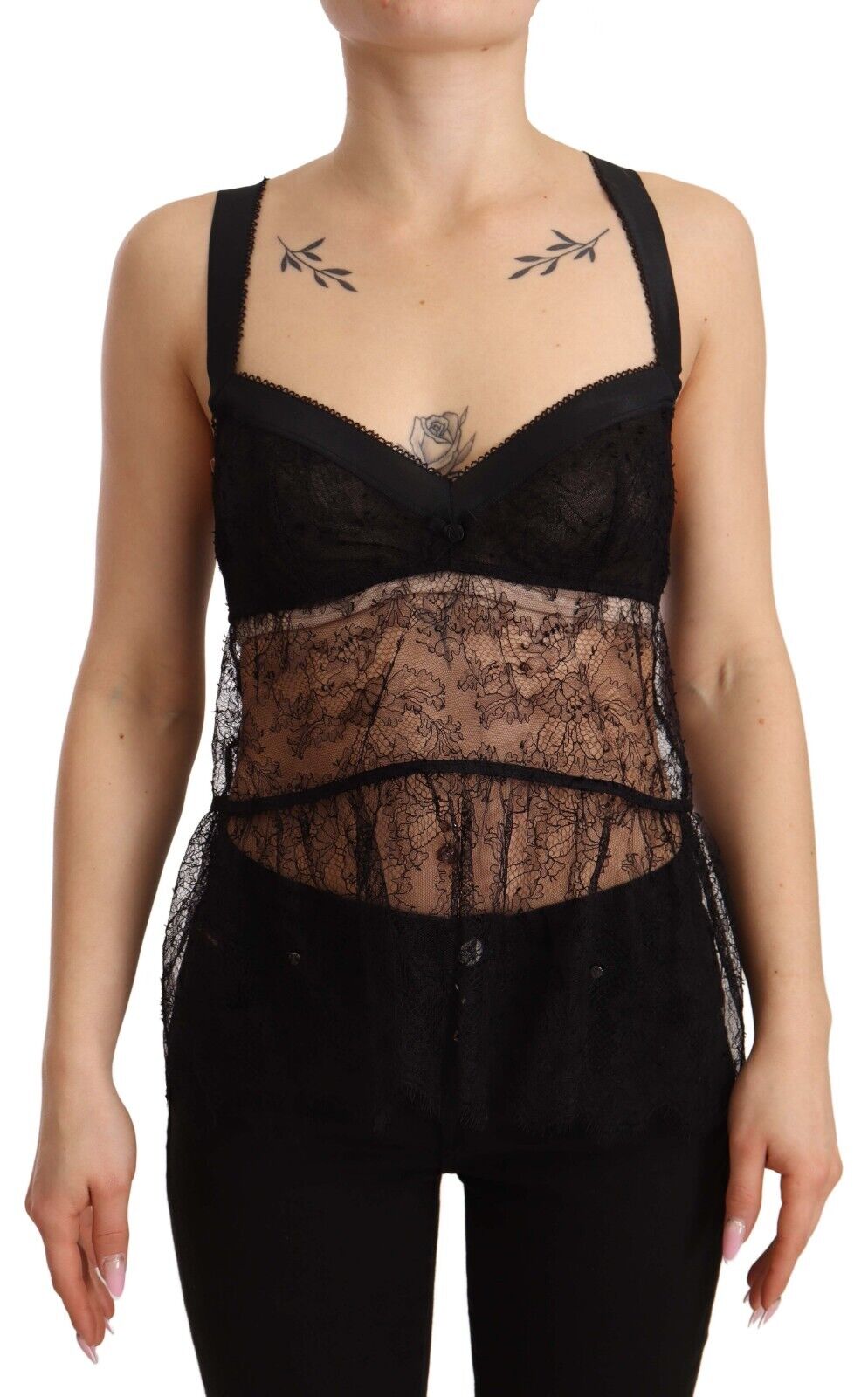 Dolce & Gabbana Damen Schwarzes Seiden-Spitzen Babydoll Nylon Dessous-Top Image