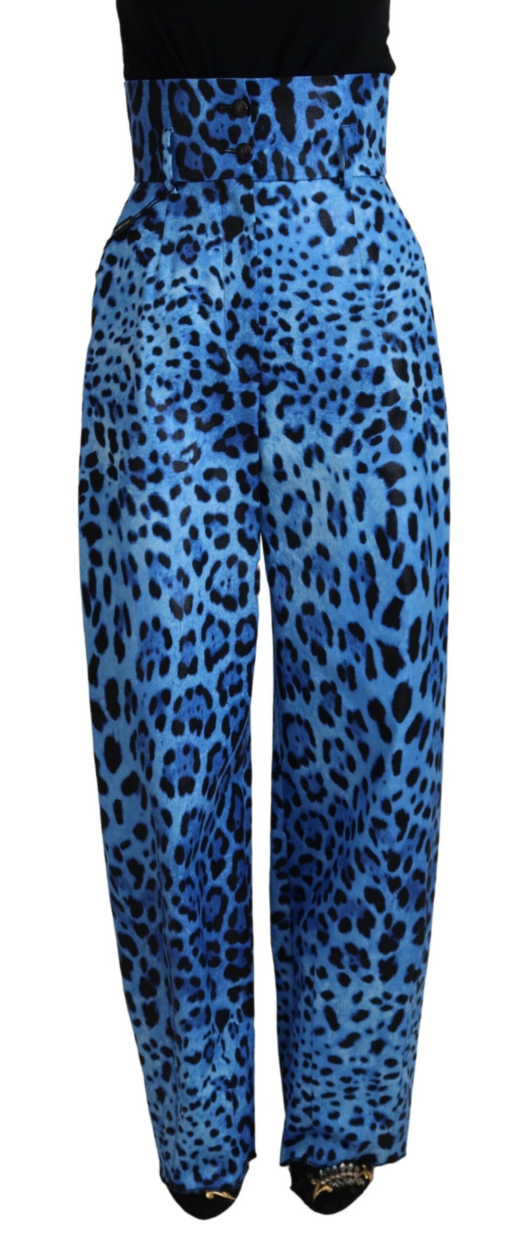 Dolce & Gabbana Blaue Leopardenmuster Hohe Taille Damenhose